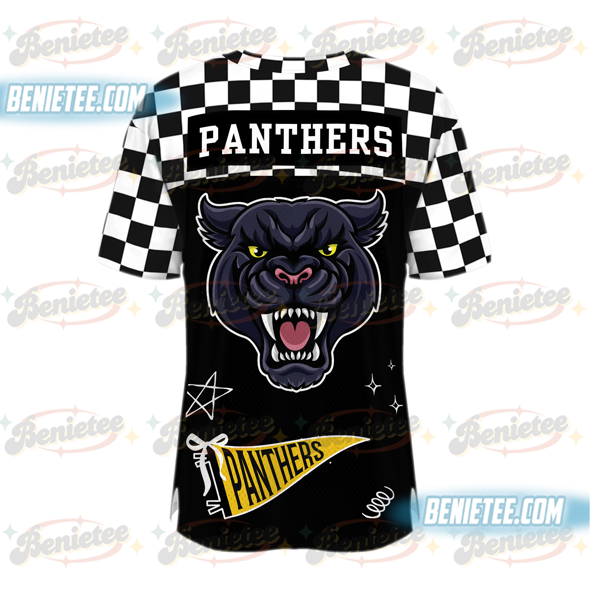 Panthers Preppy Mascot Football Jersey, Black and Yellow Gold Team Spirits, School Mascots - Image 4