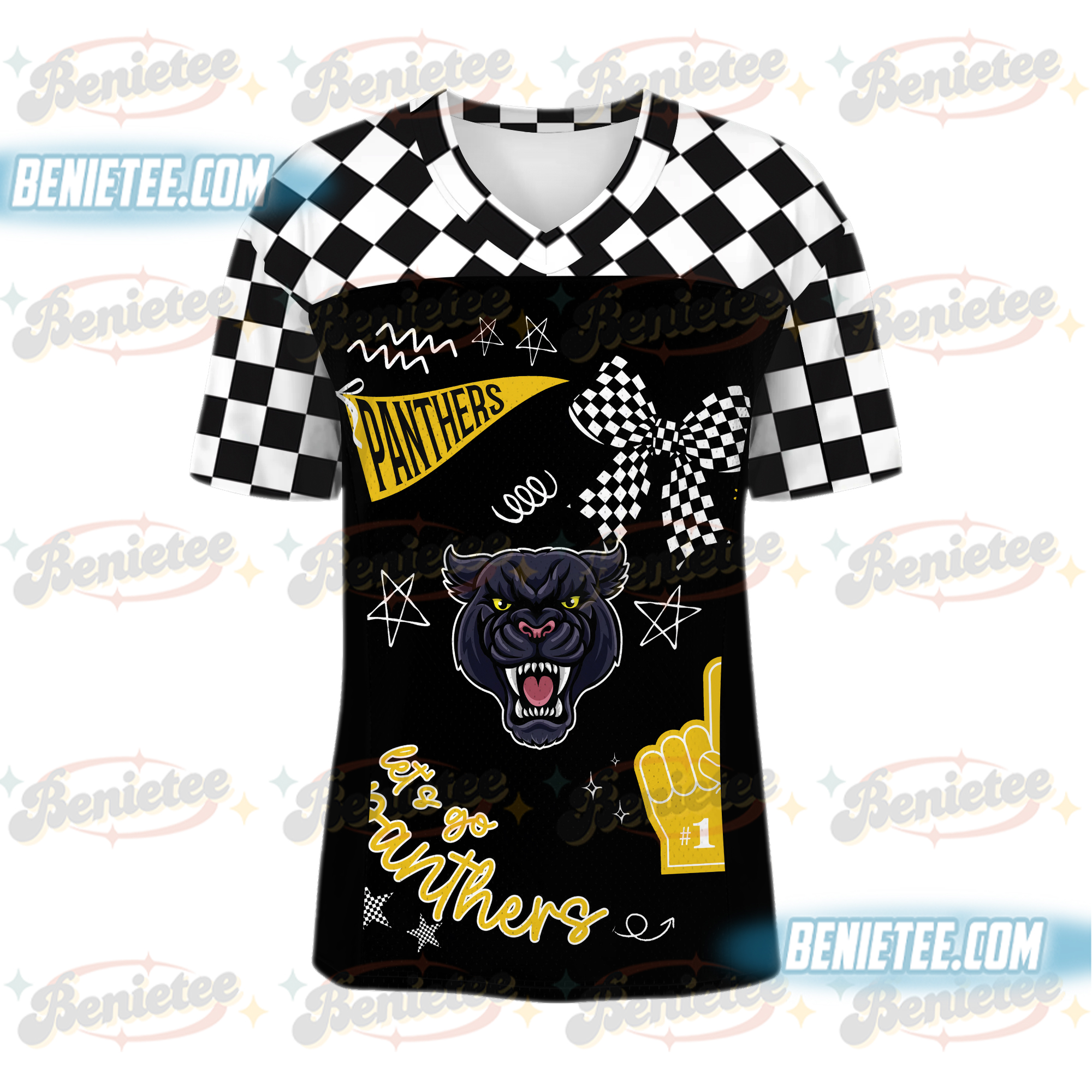 Panthers Preppy Mascot Football Jersey, Black and Yellow Gold Team Spirits, School Mascots - Image 5
