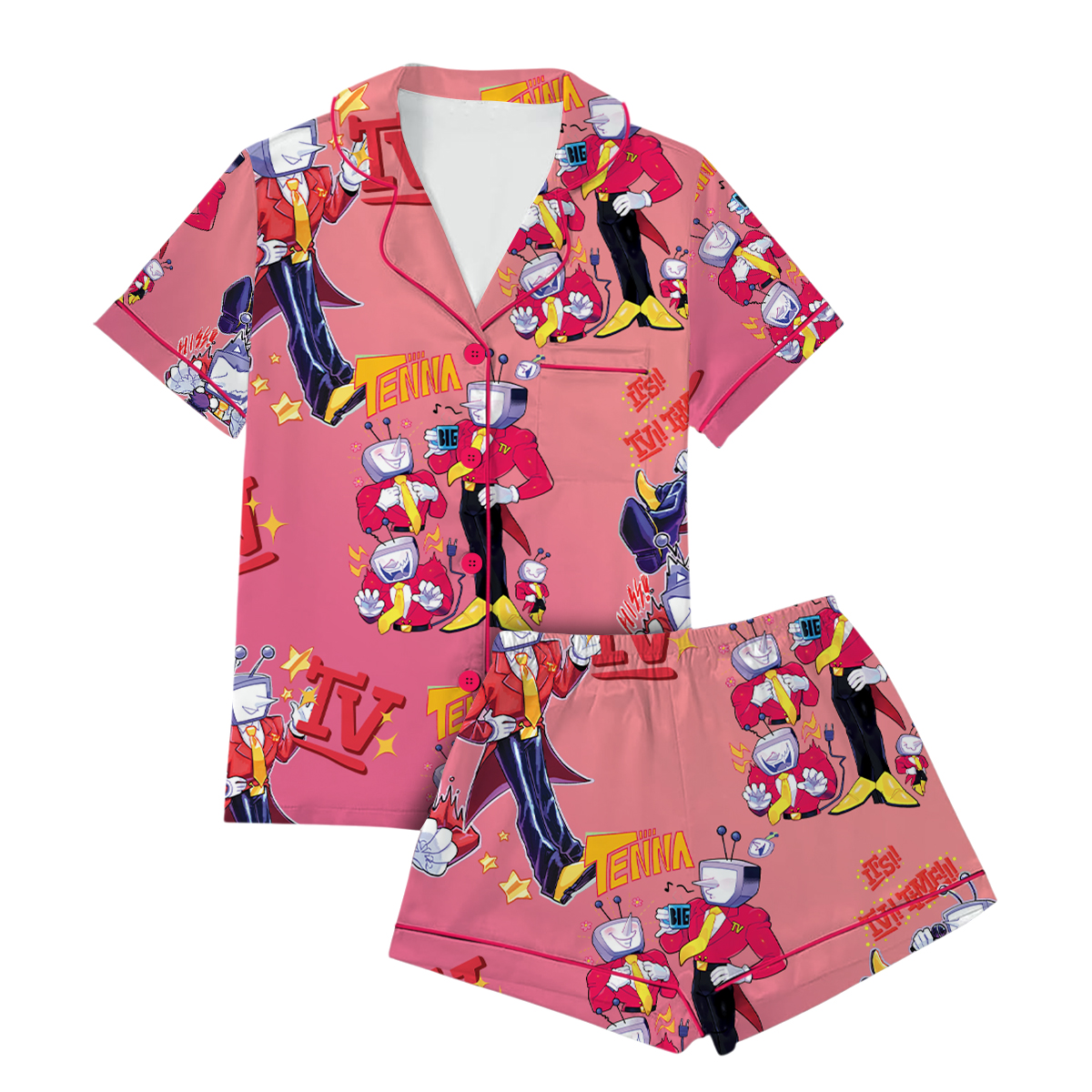 Tenna Deltarune Game Matching Pajamas Set Short, Kris, Tenna, Berdly, Ralsei, Starwalker It’s TV Time Pajamas Set - Image 3