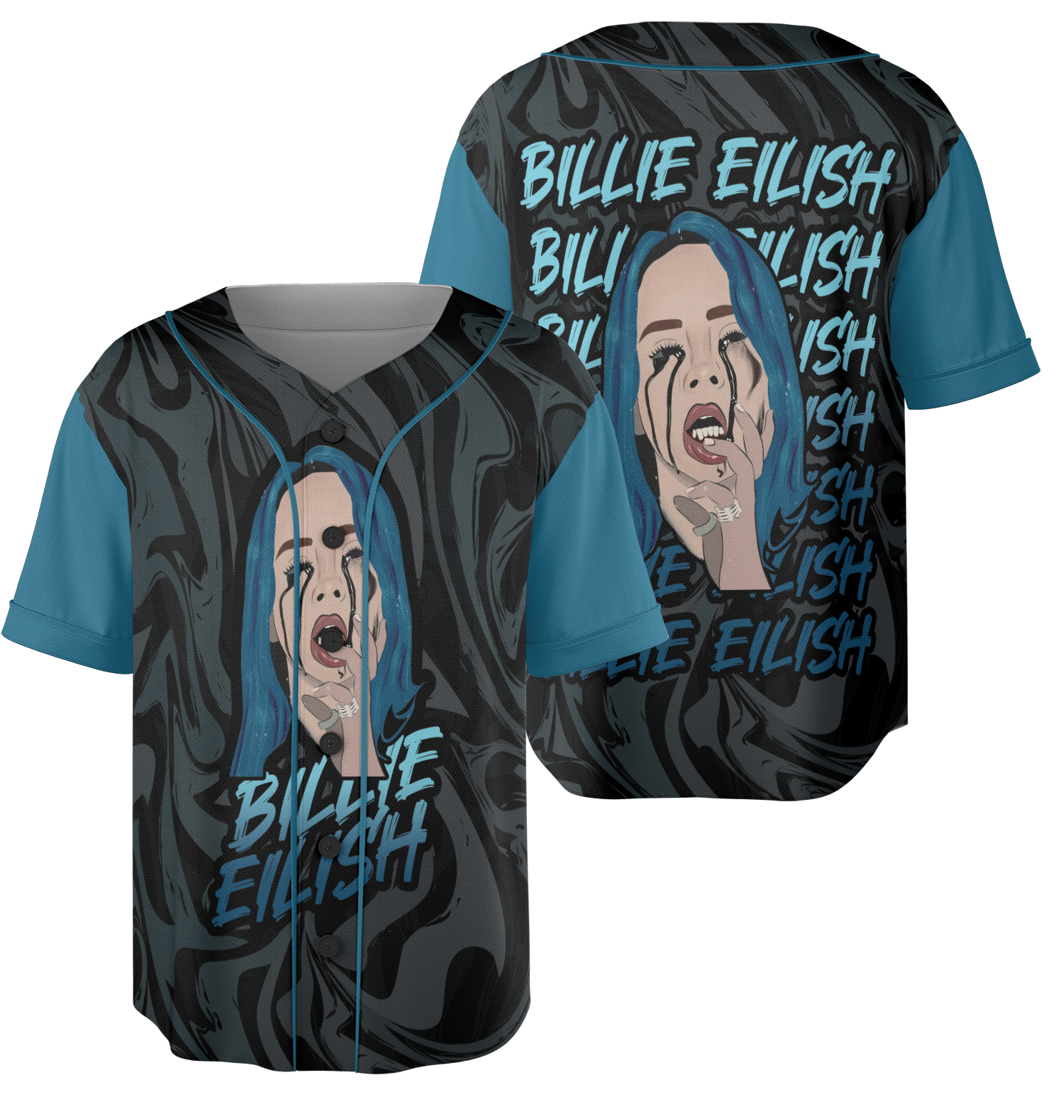 Crying Billie Eilish Fan Art Baseball Jersey - Image 3