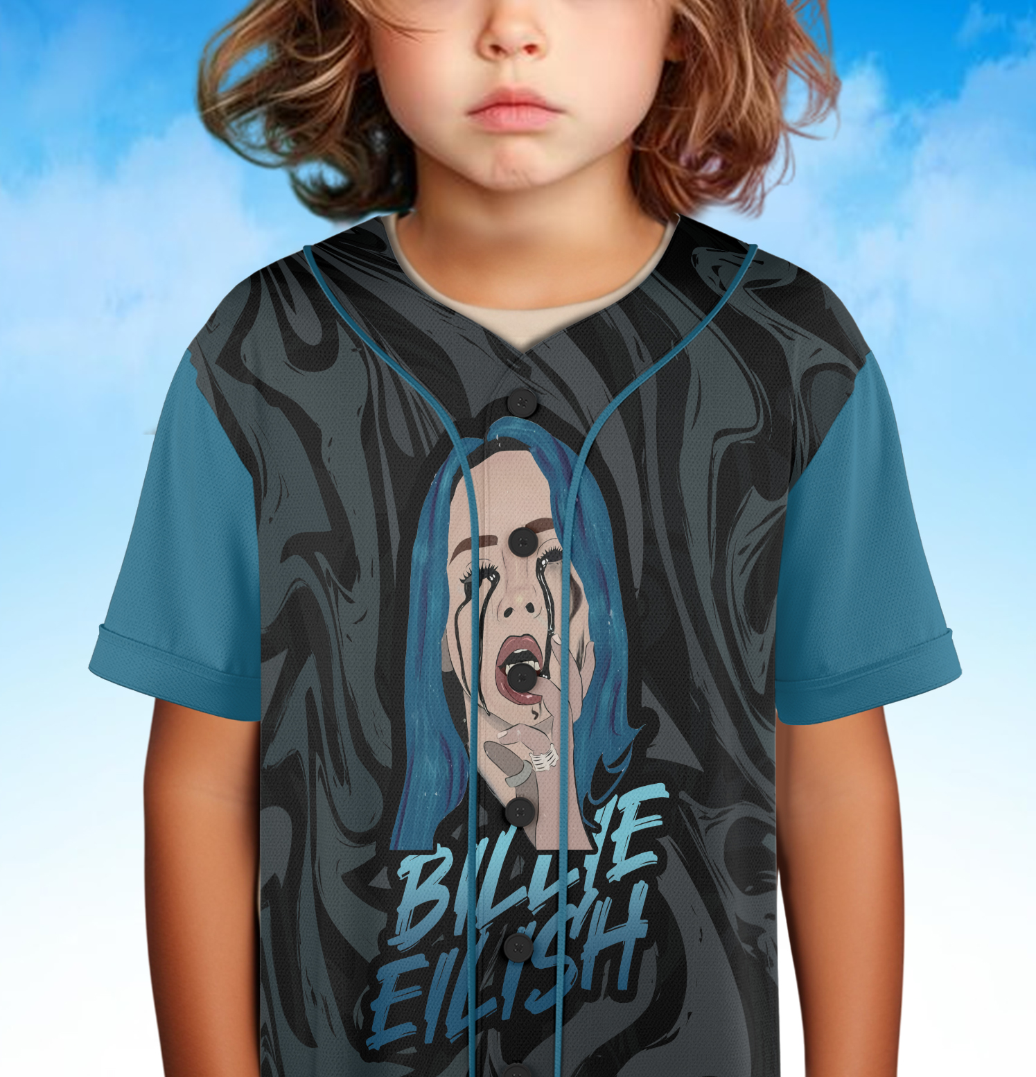 Crying Billie Eilish Fan Art Baseball Jersey - Image 5