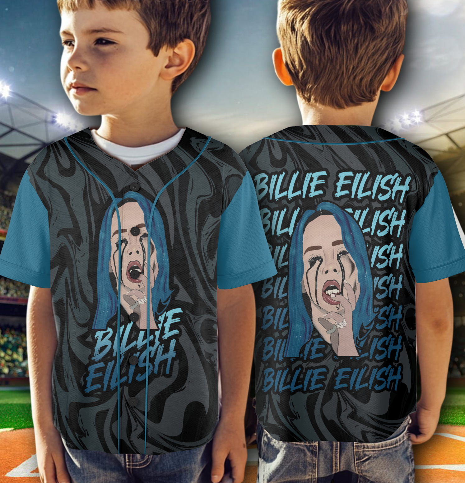 Crying Billie Eilish Fan Art Baseball Jersey - Image 6