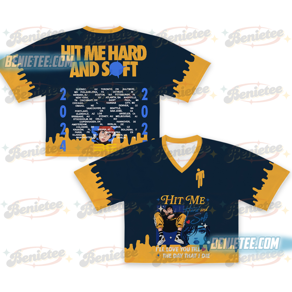 Billie Eilish Hit Me Hard and Soft Tour Crop top Football Jersey Full Mesh, Billie Eilish Shirt