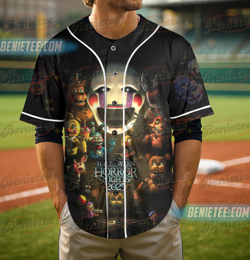 Halloween Horror nights 2025 Baseball Jersey, Universal Studios Scary movie shirt, Five Nights at Freddy's Halloween sweatshirt Gift for her him - Image 2