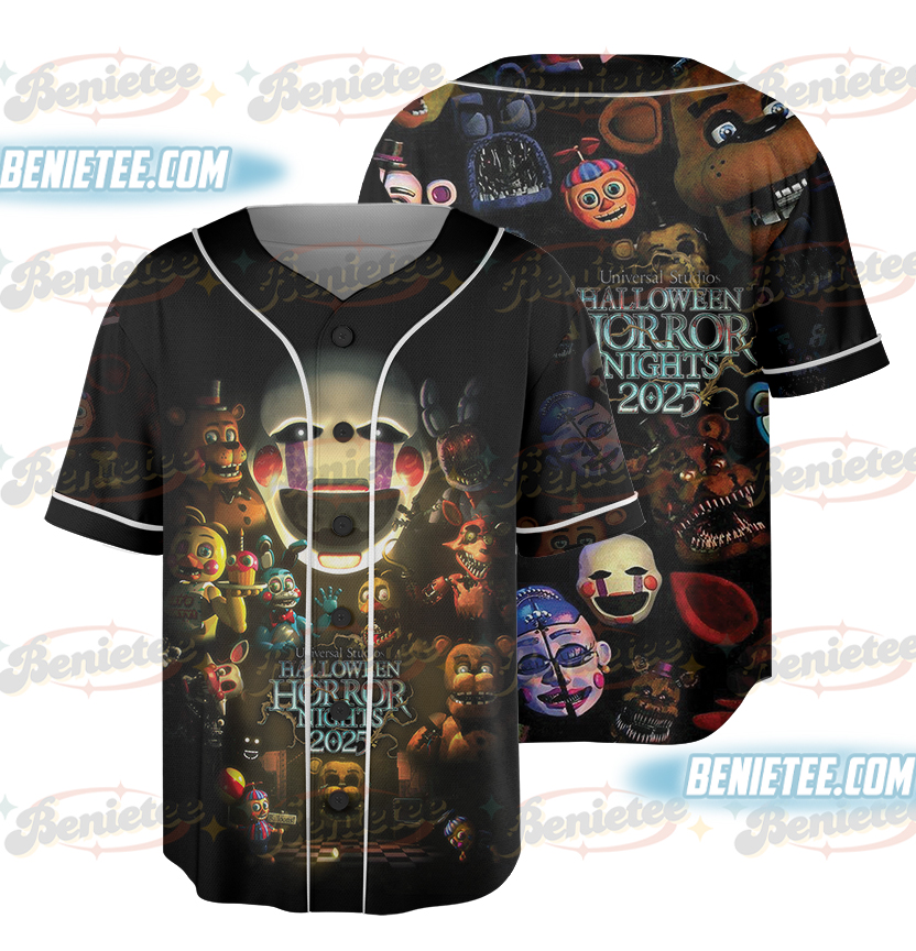 Halloween Horror nights 2025 Baseball Jersey, Universal Studios Scary movie shirt, Five Nights at Freddy's Halloween sweatshirt Gift for her him