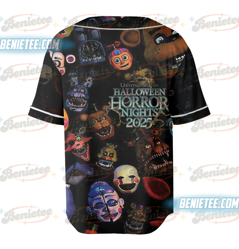 Halloween Horror nights 2025 Baseball Jersey, Universal Studios Scary movie shirt, Five Nights at Freddy's Halloween sweatshirt Gift for her him - Image 4