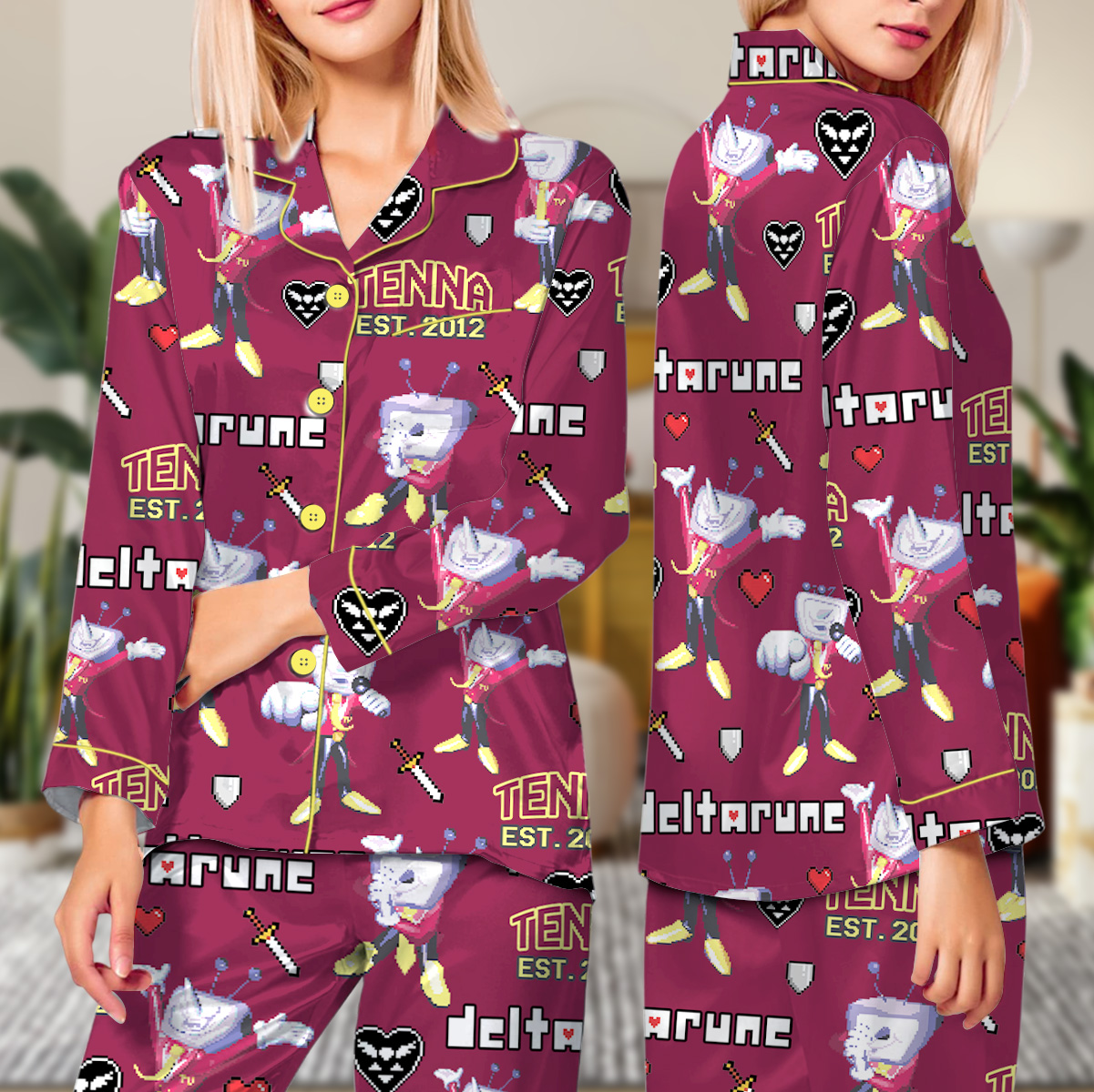 Tenna Deltarune Game Matching Pajamas Set Long, Tenna It’s TV Time Pajamas, Deltarune Video Game Tee, Deltarune Costume - Image 3