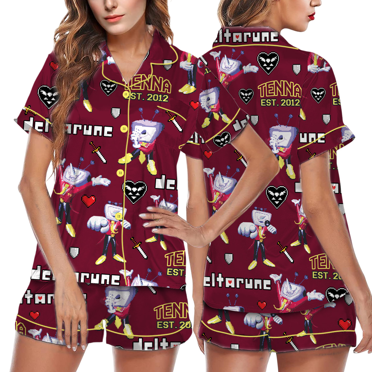 Tenna Deltarune Game Matching Pajamas Set Short, Tenna It’s TV Time Pajamas, Deltarune Video Game Tee, Deltarune Costume
