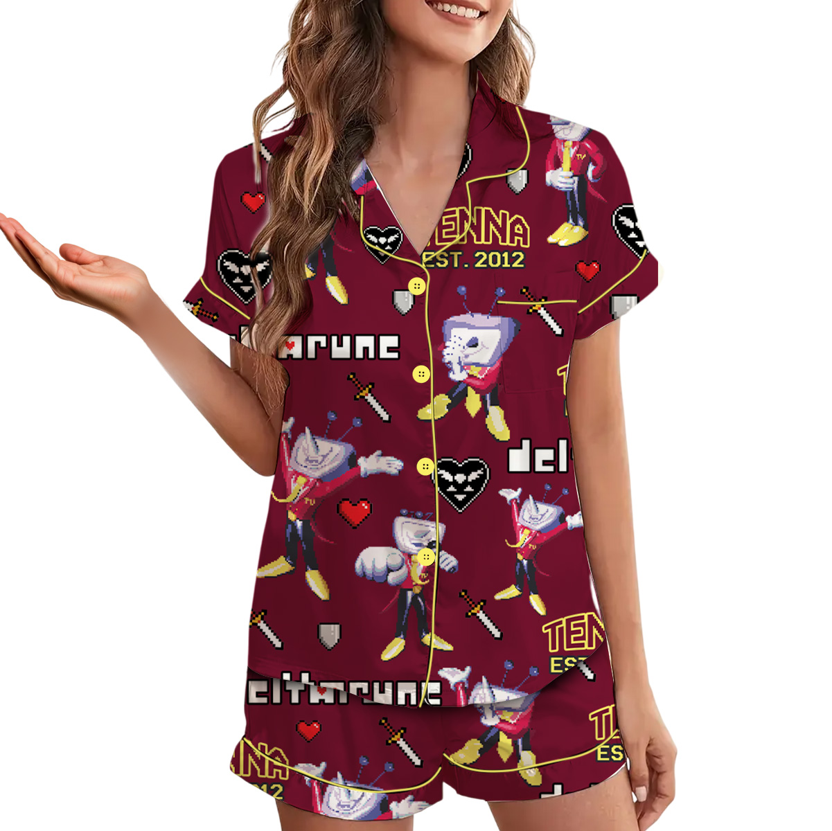 Tenna Deltarune Game Matching Pajamas Set Short, Tenna It’s TV Time Pajamas, Deltarune Video Game Tee, Deltarune Costume - Image 4