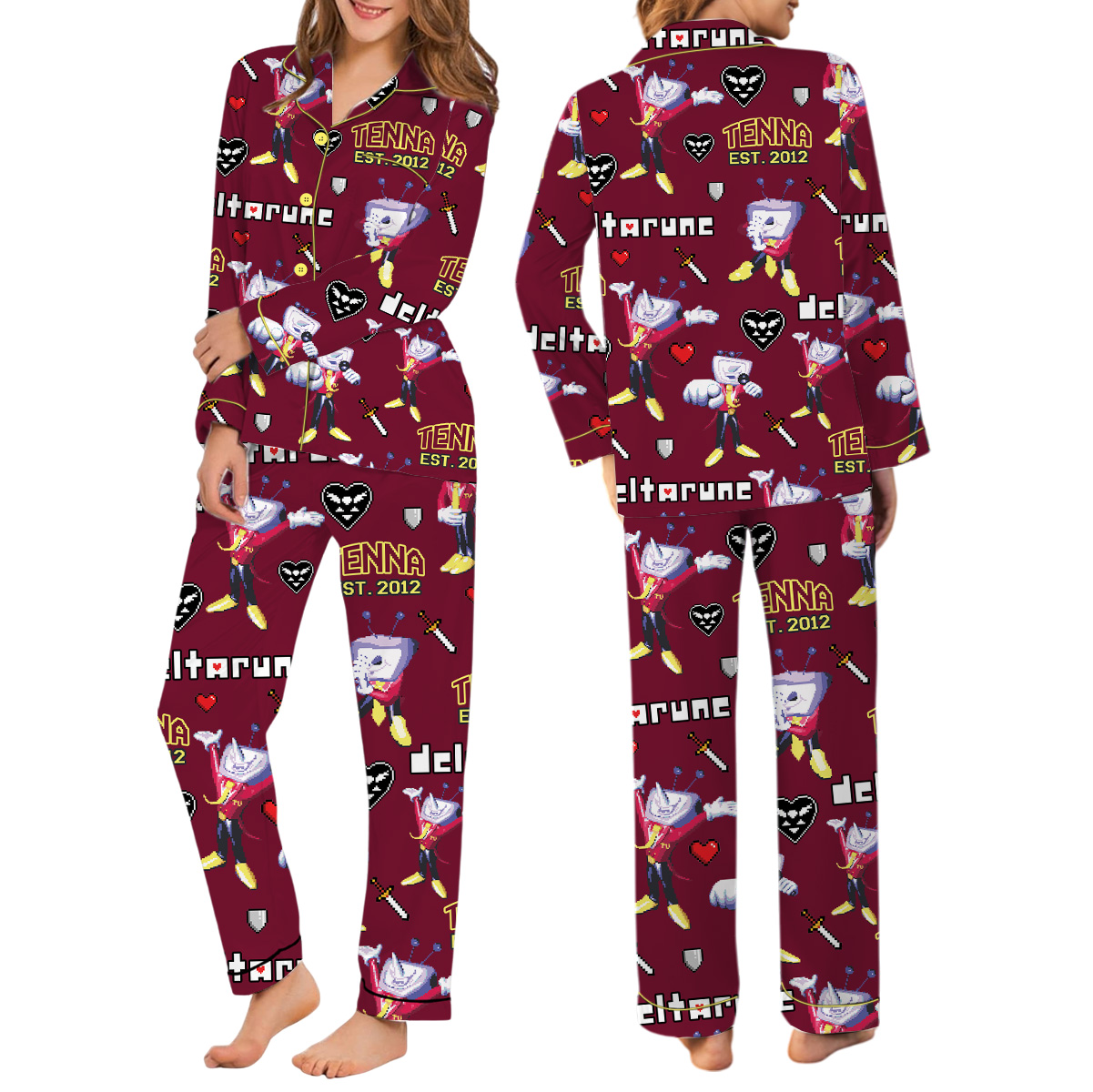 Tenna Deltarune Game Matching Pajamas Set Long, Tenna It’s TV Time Pajamas, Deltarune Video Game Tee, Deltarune Costume - Image 2