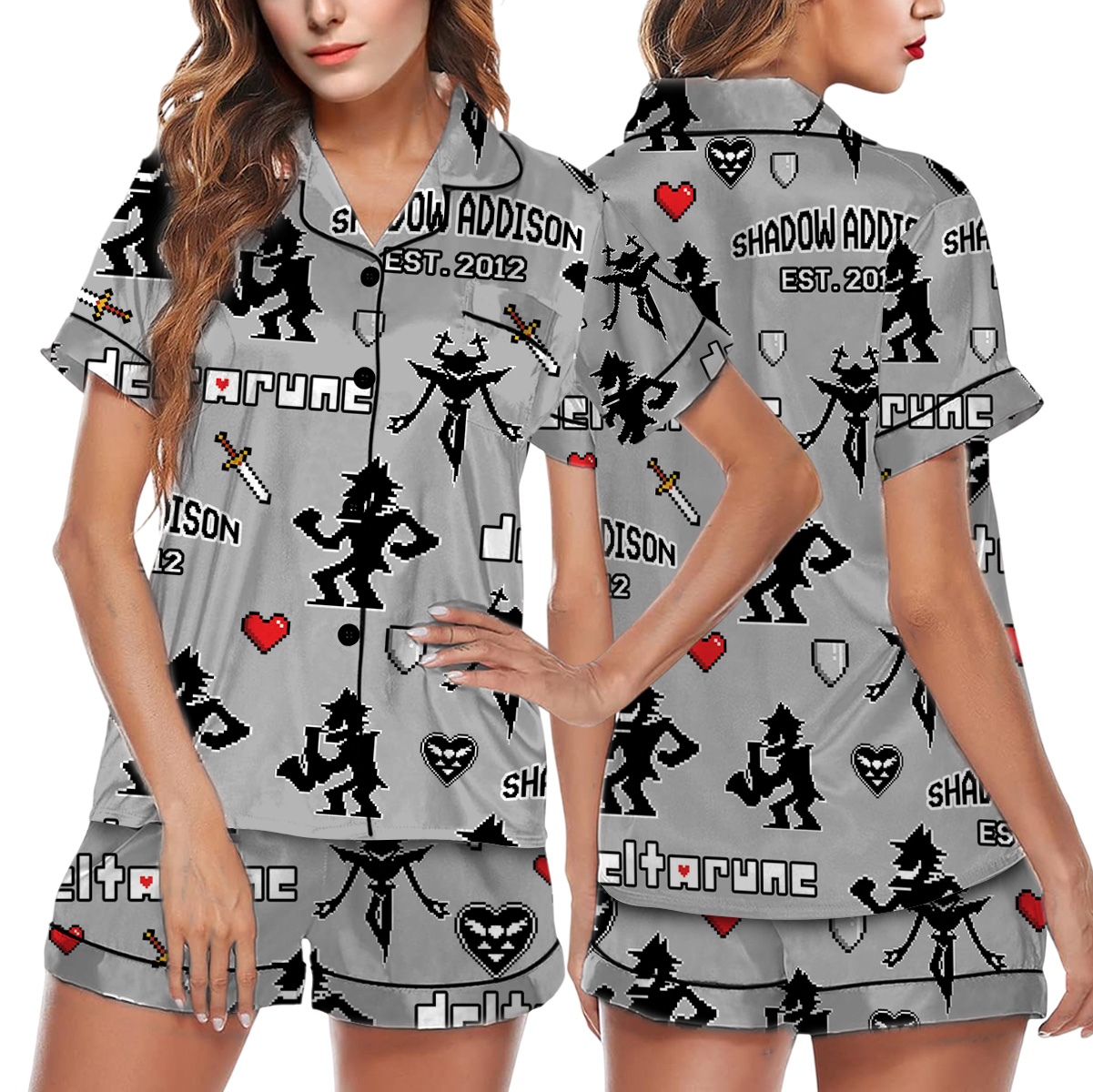 Shadown Addison Deltarune Game Short Pajamas Set, Shadown Addison It’s TV Time Meme Tee, DTG Video Game, Unisex Gamer Matching Gift Shirt - Image 4