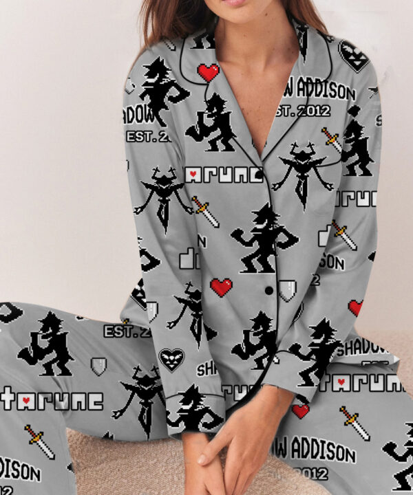 Alternative view of Shadown Addison Deltarune Game Long Pajamas Set, Shadown Addison It’s TV Time Meme Tee, DTG Video Game, Unisex Gamer Matching Gift Shirt