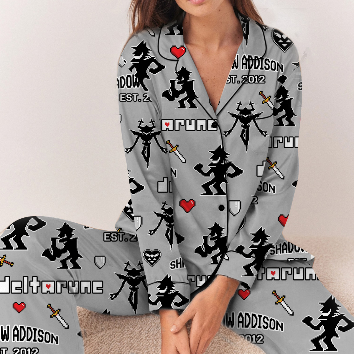 Shadown Addison Deltarune Game Long Pajamas Set, Shadown Addison It’s TV Time Meme Tee, DTG Video Game, Unisex Gamer Matching Gift Shirt - Image 2