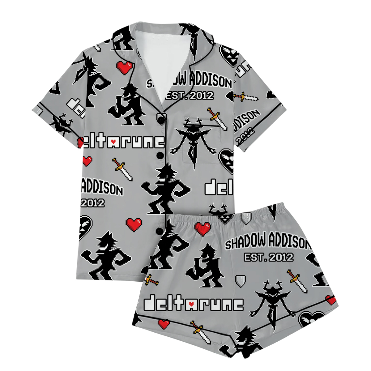 Shadown Addison Deltarune Game Short Pajamas Set, Shadown Addison It’s TV Time Meme Tee, DTG Video Game, Unisex Gamer Matching Gift Shirt - Image 3
