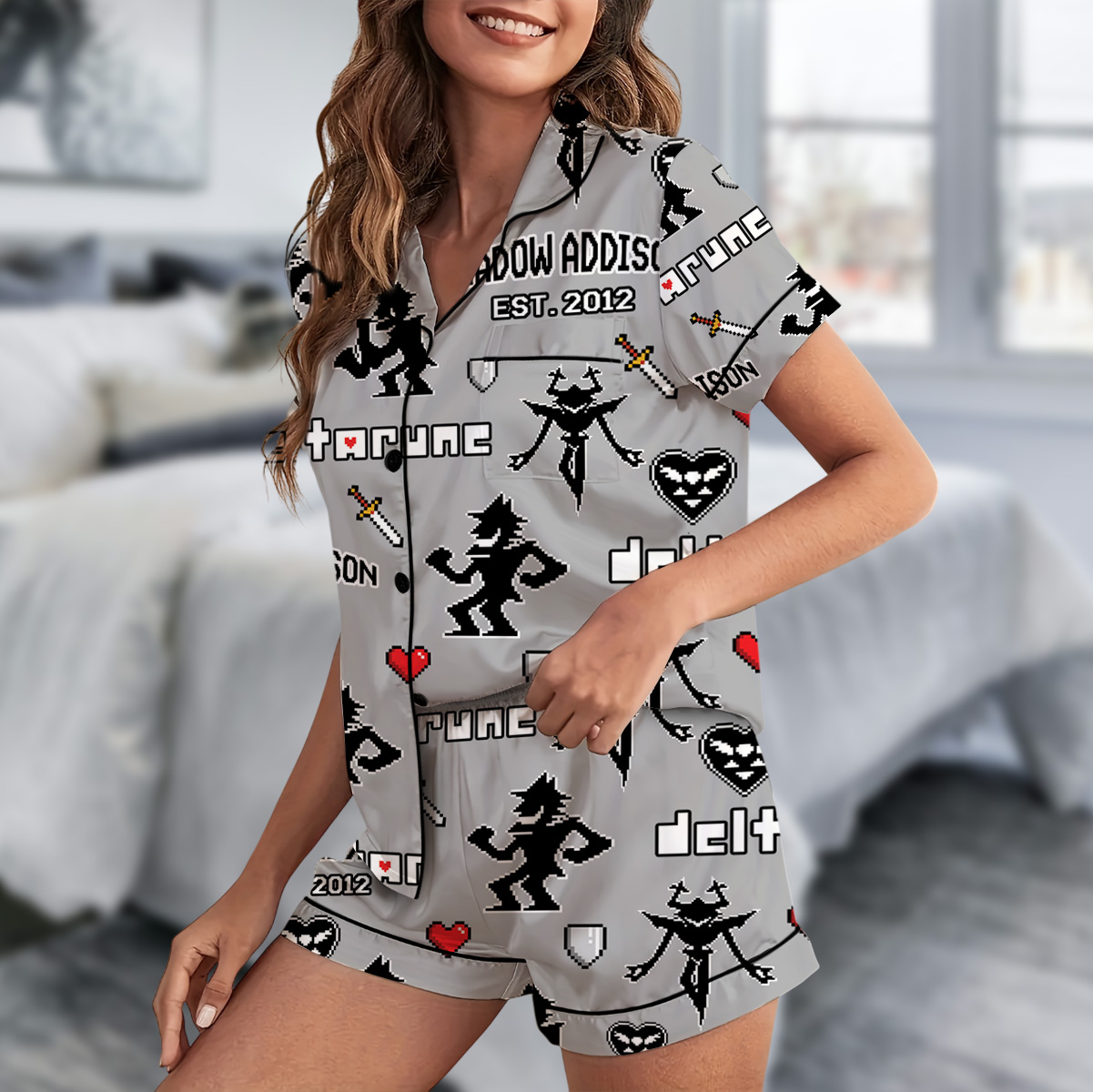 Shadown Addison Deltarune Game Short Pajamas Set, Shadown Addison It’s TV Time Meme Tee, DTG Video Game, Unisex Gamer Matching Gift Shirt