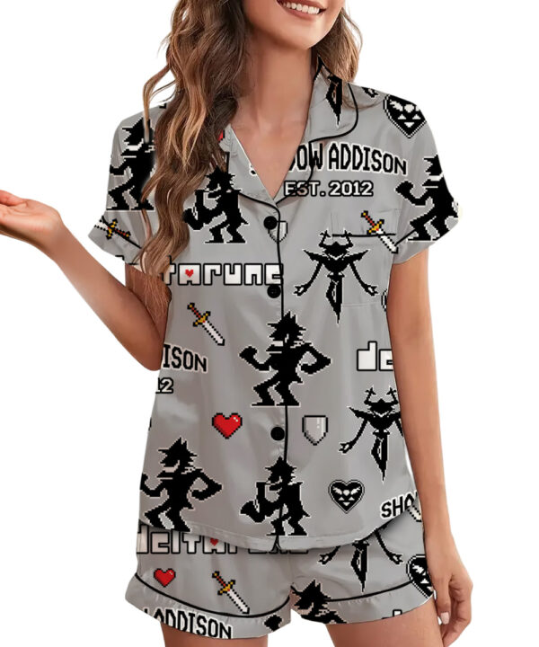 Alternative view of Shadown Addison Deltarune Game Short Pajamas Set, Shadown Addison It’s TV Time Meme Tee, DTG Video Game, Unisex Gamer Matching Gift Shirt