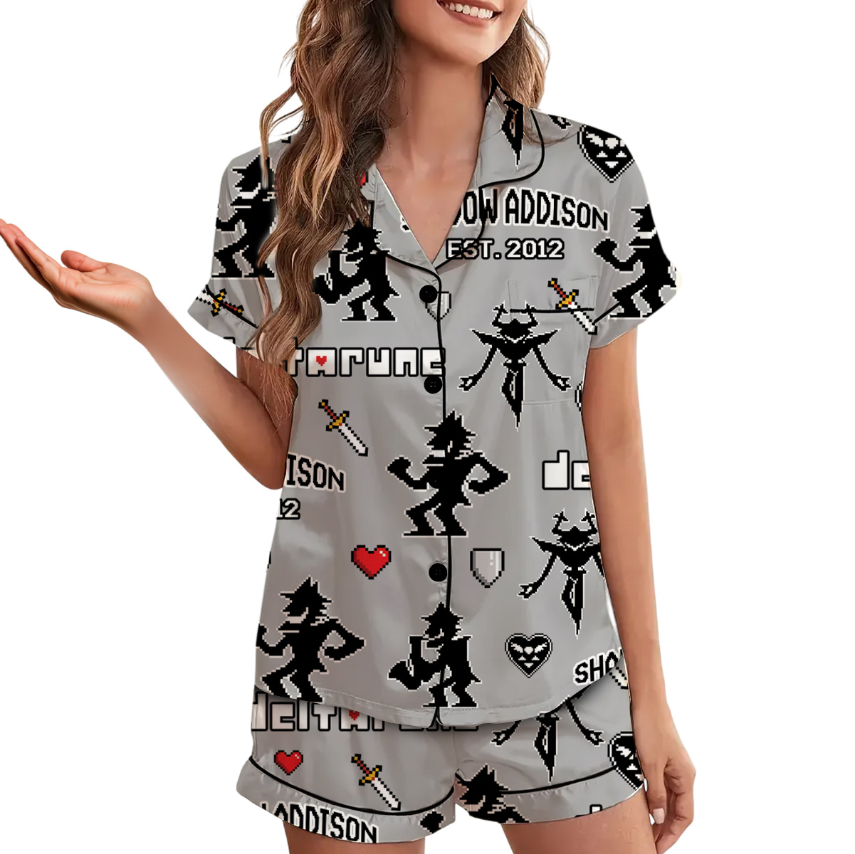 Shadown Addison Deltarune Game Short Pajamas Set, Shadown Addison It’s TV Time Meme Tee, DTG Video Game, Unisex Gamer Matching Gift Shirt - Image 2