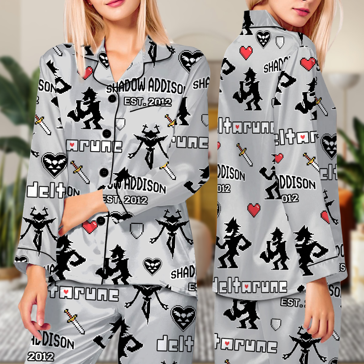 Shadown Addison Deltarune Game Long Pajamas Set, Shadown Addison It’s TV Time Meme Tee, DTG Video Game, Unisex Gamer Matching Gift Shirt