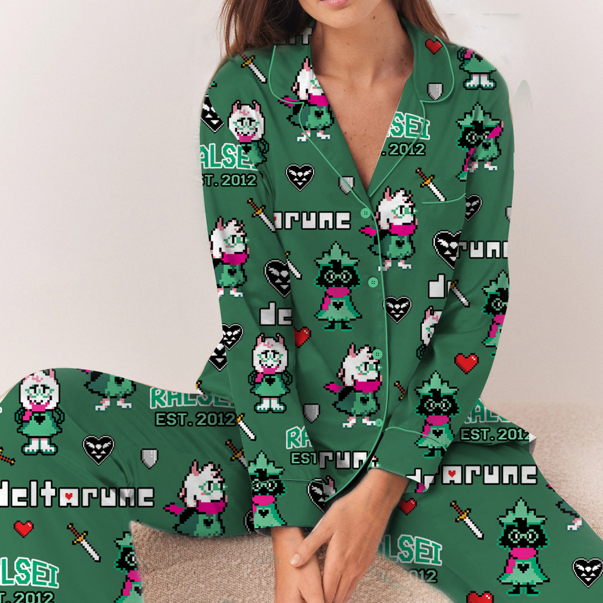 Ralsei Deltarune Game Long Pajamas Set, Ralsei It’s TV Time Meme Tee, DTG Video Game, Unisex Gamer Matching Gift Shirt - Image 2