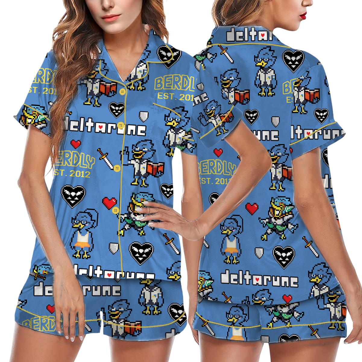 Berdly Deltarune Game Short Pajamas Set, Berdly It’s TV Time Meme Tee, DTG Video Game, Unisex Gamer Matching Gift Shirt