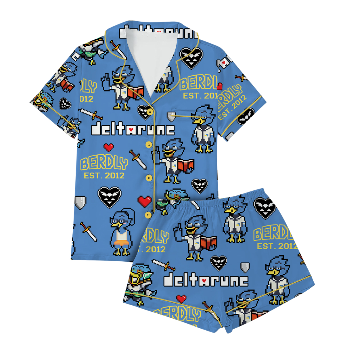 Berdly Deltarune Game Short Pajamas Set, Berdly It’s TV Time Meme Tee, DTG Video Game, Unisex Gamer Matching Gift Shirt - Image 3