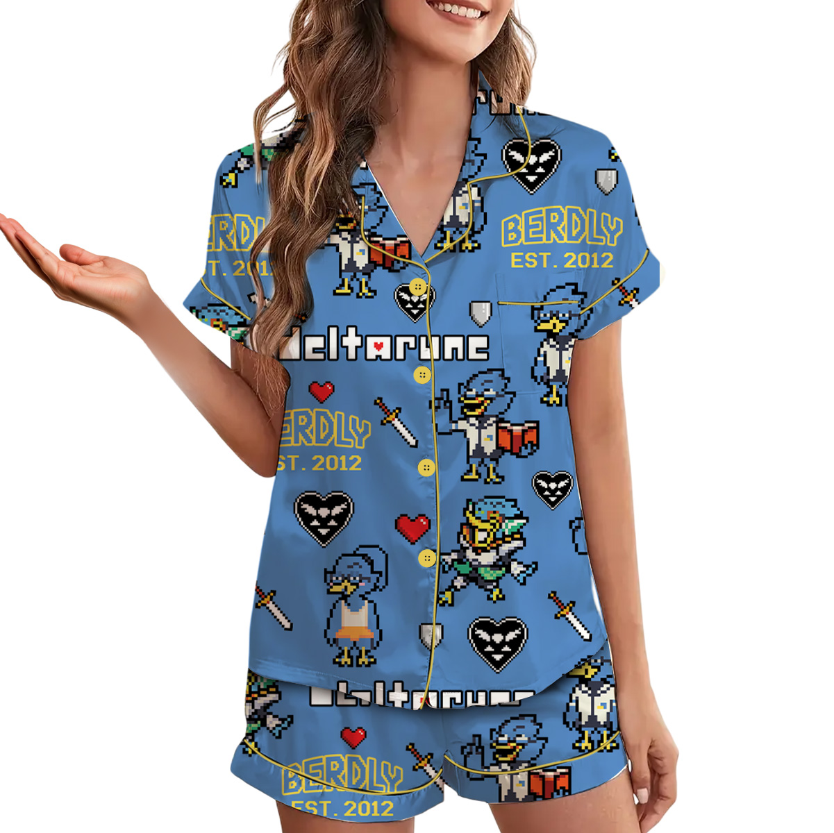 Berdly Deltarune Game Short Pajamas Set, Berdly It’s TV Time Meme Tee, DTG Video Game, Unisex Gamer Matching Gift Shirt - Image 4
