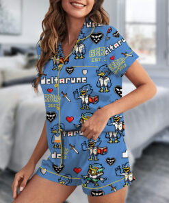 Alternative view of Berdly Deltarune Game Short Pajamas Set, Berdly It’s TV Time Meme Tee, DTG Video Game, Unisex Gamer Matching Gift Shirt