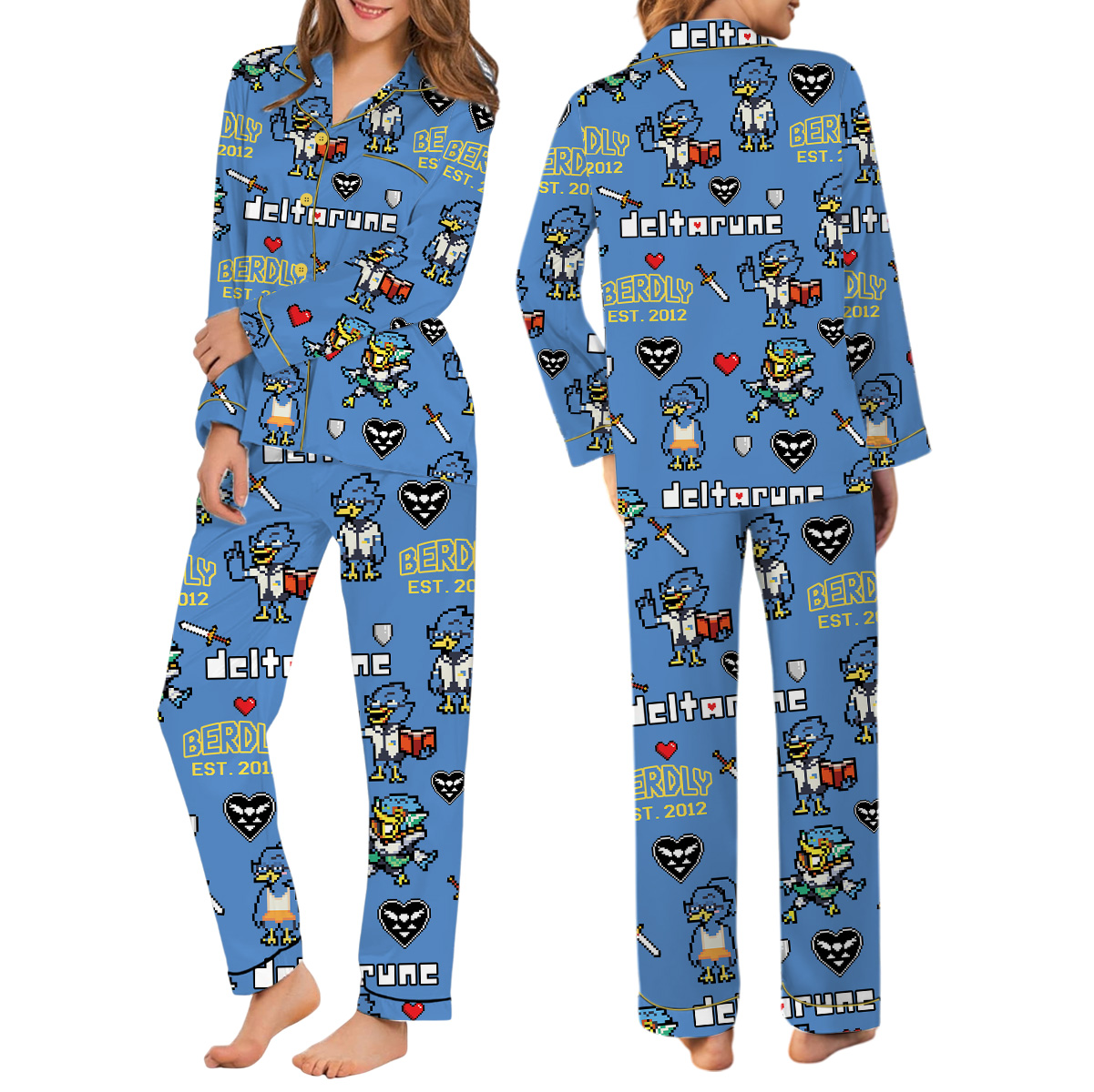 Berdly Deltarune Game Long Pajamas Set, Berdly It’s TV Time Meme Tee, DTG Video Game, Unisex Gamer Matching Gift Shirt - Image 2
