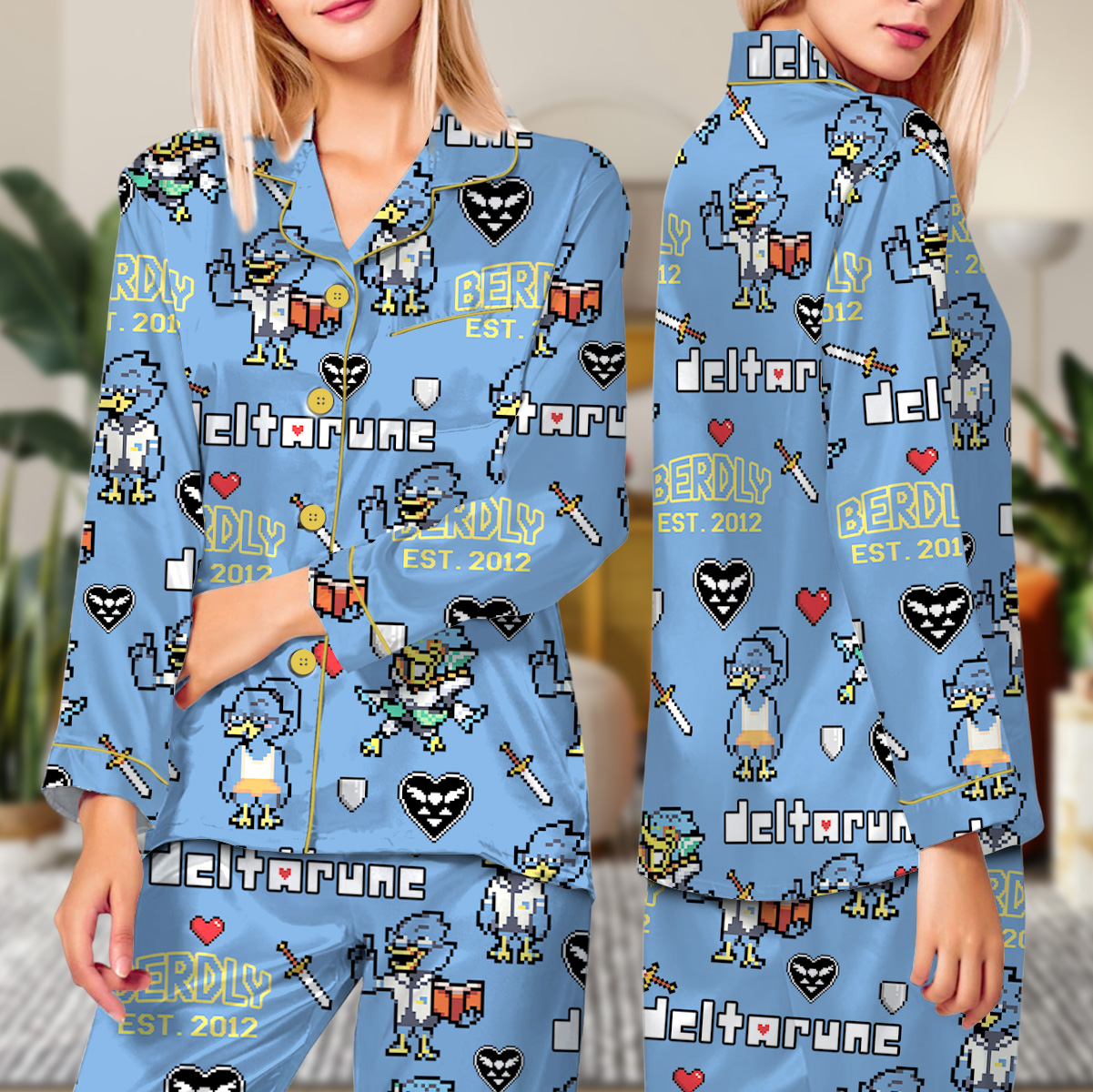 Berdly Deltarune Game Long Pajamas Set, Berdly It’s TV Time Meme Tee, DTG Video Game, Unisex Gamer Matching Gift Shirt - Image 3