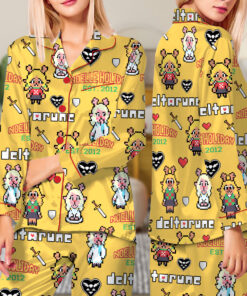 Alternative view of Noelle Holiday Deltarune Game Long Pajamas Set, Noelle Holiday It’s TV Time Meme Tee, DTG Video Game, Unisex Gamer Matching Gift Shirt
