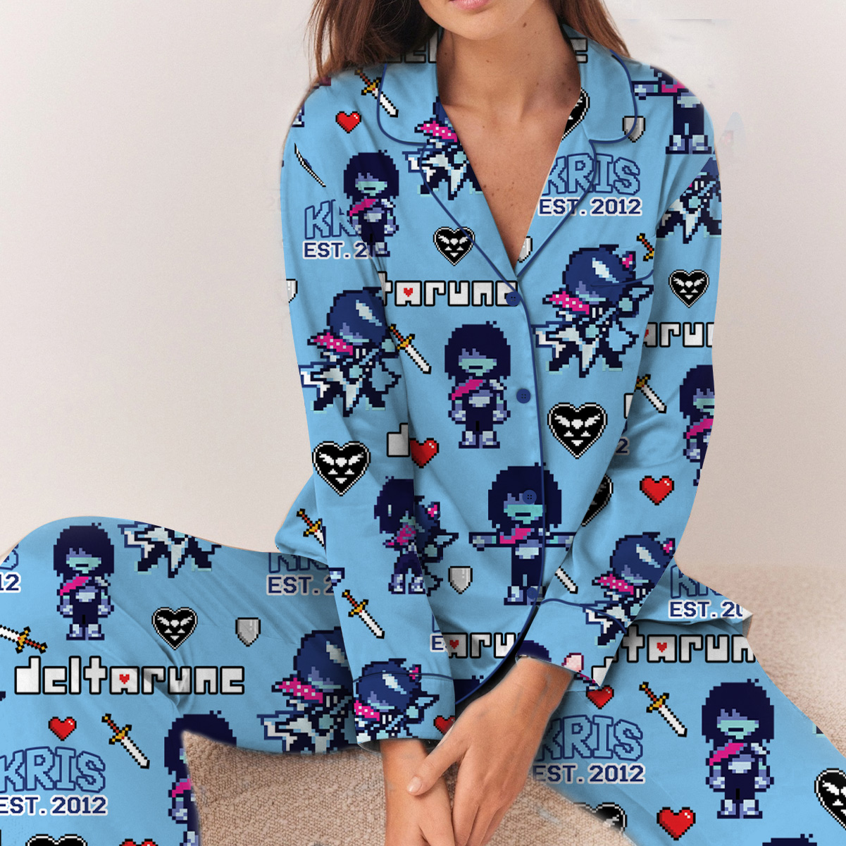 Kris Deltarune Game Matching Pajamas Set Long, Kris It’s TV Time Tee, Deltarune Video Game Tee, Deltarune Costume - Image 2