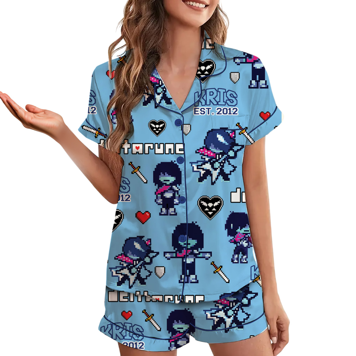 Kris Deltarune Game Matching Pajamas Set Short, Kris It’s TV Time Tee, Deltarune Video Game Tee, Deltarune Costume - Image 4