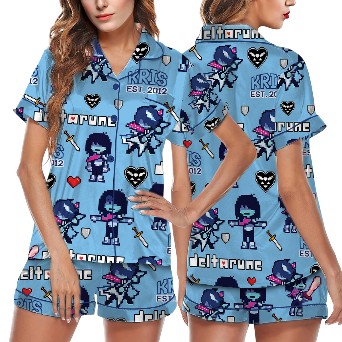 Kris Deltarune Game Matching Pajamas Set Short, Kris It’s TV Time Tee, Deltarune Video Game Tee, Deltarune Costume - Image 3