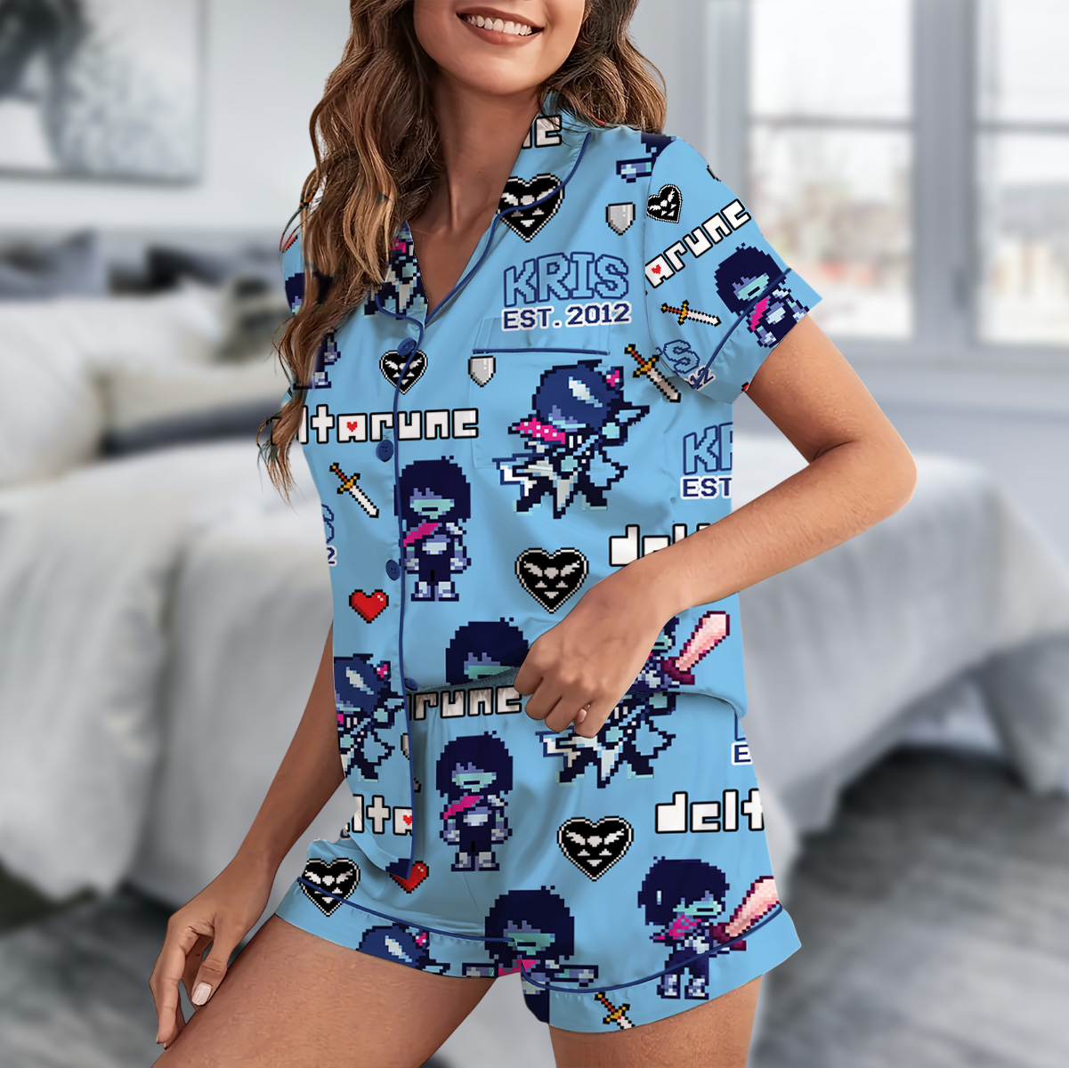 Kris Deltarune Game Matching Pajamas Set Short, Kris It’s TV Time Tee, Deltarune Video Game Tee, Deltarune Costume - Image 2