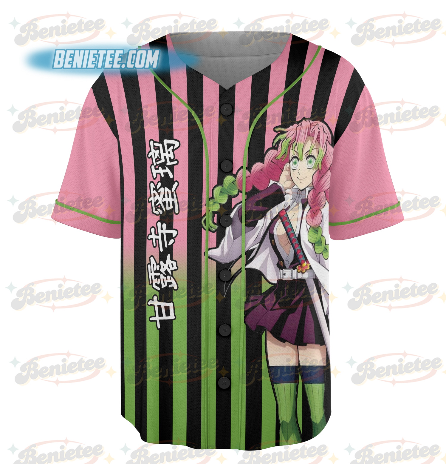 Mitsuri Kanroji Demon Slayer Kimetsu no Yaiba Anime Manga Kawaii Baseball Jersey - Image 2