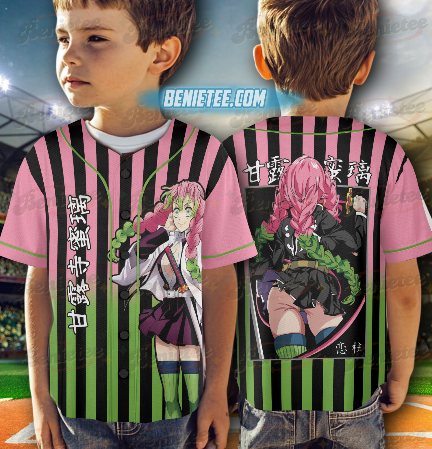 Mitsuri Kanroji Demon Slayer Kimetsu no Yaiba Anime Manga Kawaii Baseball Jersey - Image 6