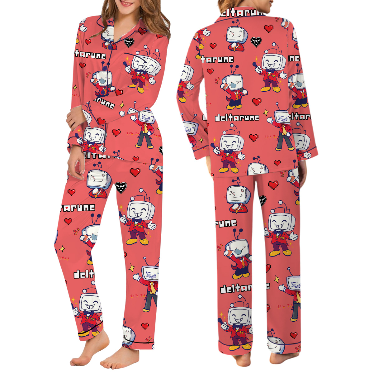 It’s TV Time Meme Pajamas Long, Tenna Deltarune Game Pajamas Set, Funny Tenna Fan Tee, DTG Video Game Shirt, Unisex Gamer Gift Shirt - Image 3