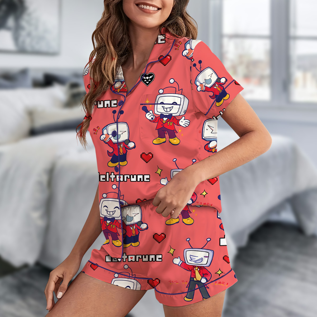 It’s TV Time Meme Pajamas, Tenna Deltarune Game Pajamas Set Short, Funny Tenna Fan Tee, DTG Video Game Shirt, Unisex Gamer Gift Shirt - Image 3