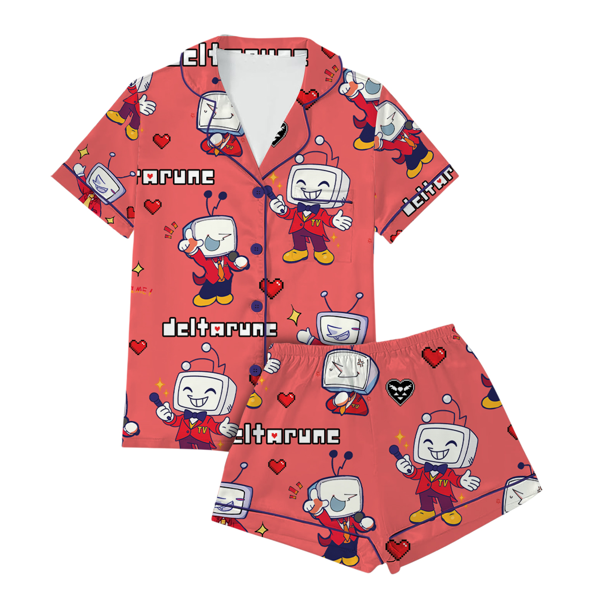 It’s TV Time Meme Pajamas, Tenna Deltarune Game Pajamas Set Short, Funny Tenna Fan Tee, DTG Video Game Shirt, Unisex Gamer Gift Shirt - Image 4