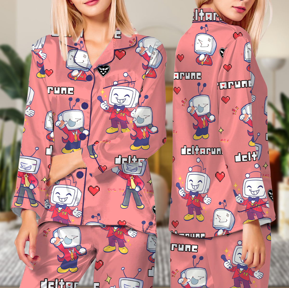 It’s TV Time Meme Pajamas Long, Tenna Deltarune Game Pajamas Set, Funny Tenna Fan Tee, DTG Video Game Shirt, Unisex Gamer Gift Shirt - Image 2