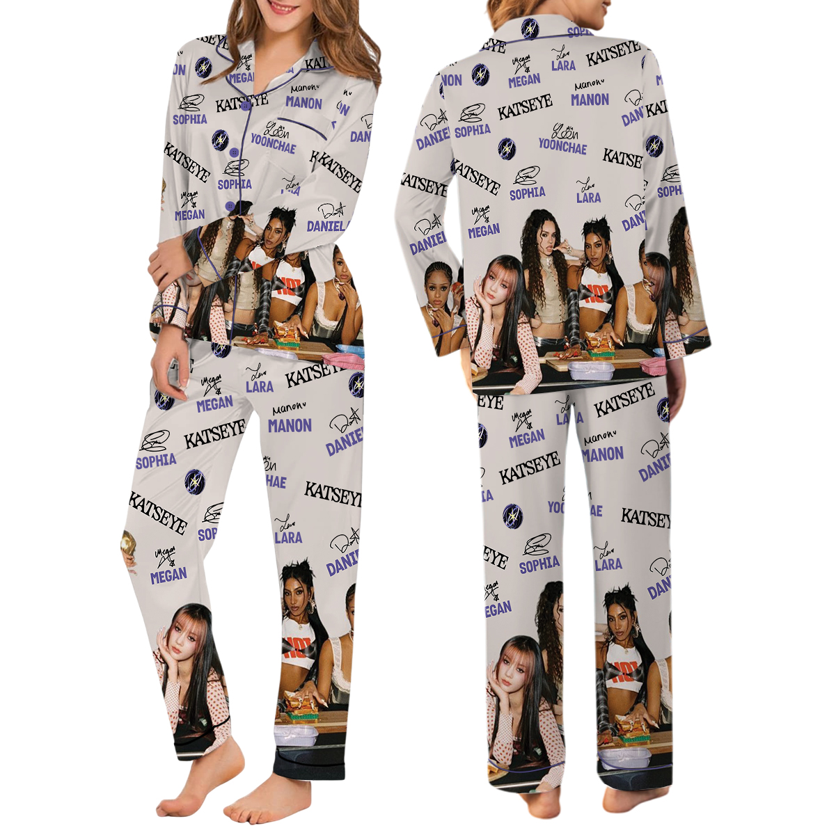 Katseye Beautiful Chaos Tracklist Pajamas Set Long, Katseye Kpop Pajamas, Katseye Gnarly Shirt, Gabriela Shirt, Katseye Soft is Strong Tee - Image 2