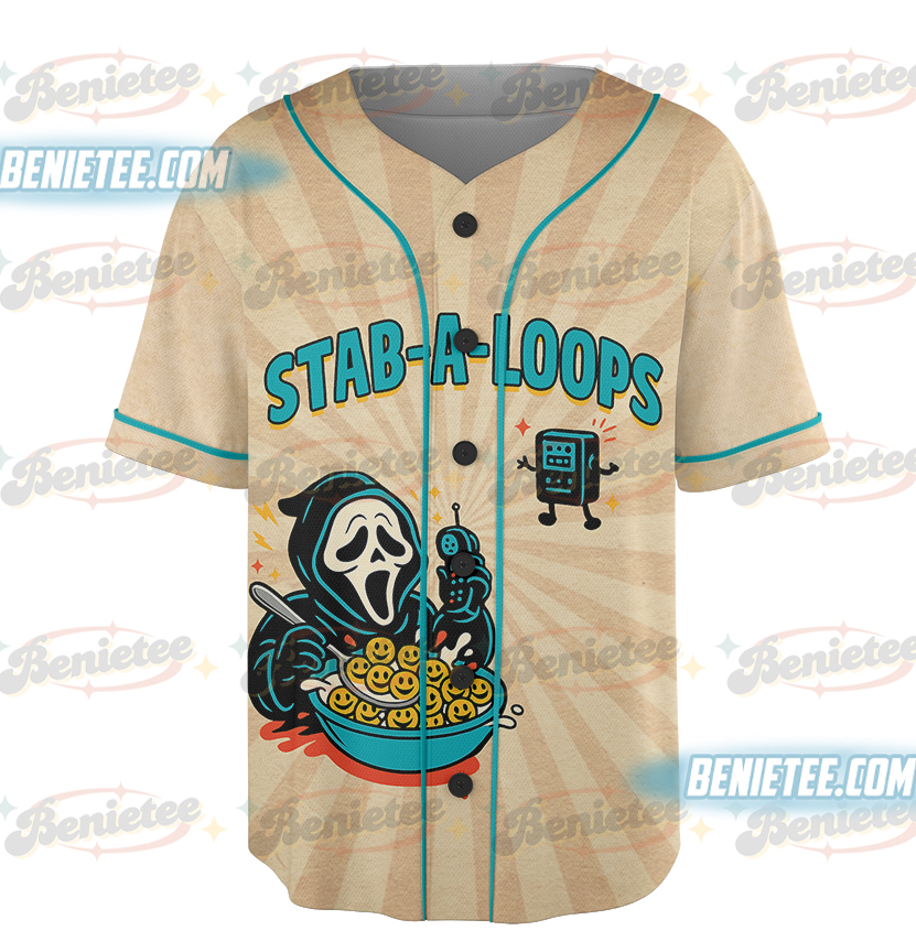 Stab-A-Loops Horror Cereal Box Halloween Jersey, Spooky Cereal Box Shirt, Killer Breakfast Halloween Tee, Slashers Crunch Graphic T-Shirt - Image 5