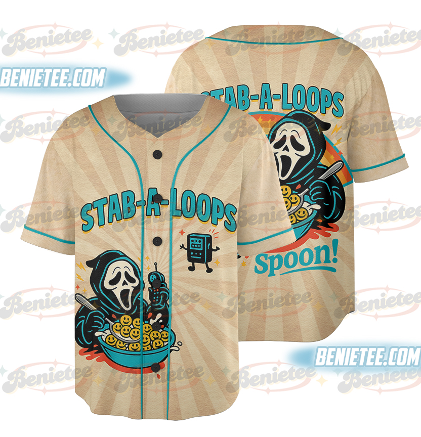 Stab-A-Loops Horror Cereal Box Halloween Jersey, Spooky Cereal Box Shirt, Killer Breakfast Halloween Tee, Slashers Crunch Graphic T-Shirt