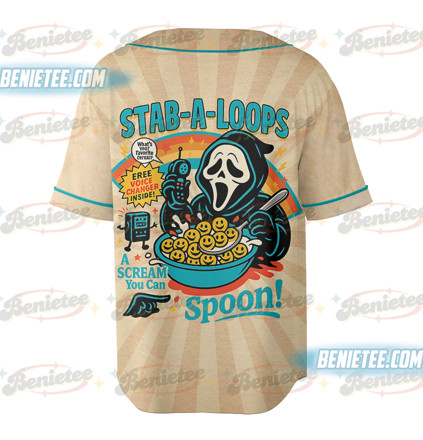 Stab-A-Loops Horror Cereal Box Halloween Jersey, Spooky Cereal Box Shirt, Killer Breakfast Halloween Tee, Slashers Crunch Graphic T-Shirt - Image 3