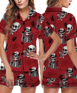 Alternative view of Dr Pepper Skull Pajamas Set Short, Funny Halloween Set, Skull Sweater, Halloween Shirt, Halloween Skeleton Shirt