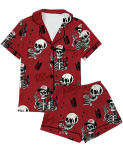 Dr Pepper Skull Pajamas Set Short, Funny Halloween Set, Skull Sweater, Halloween Shirt, Halloween Skeleton Shirt