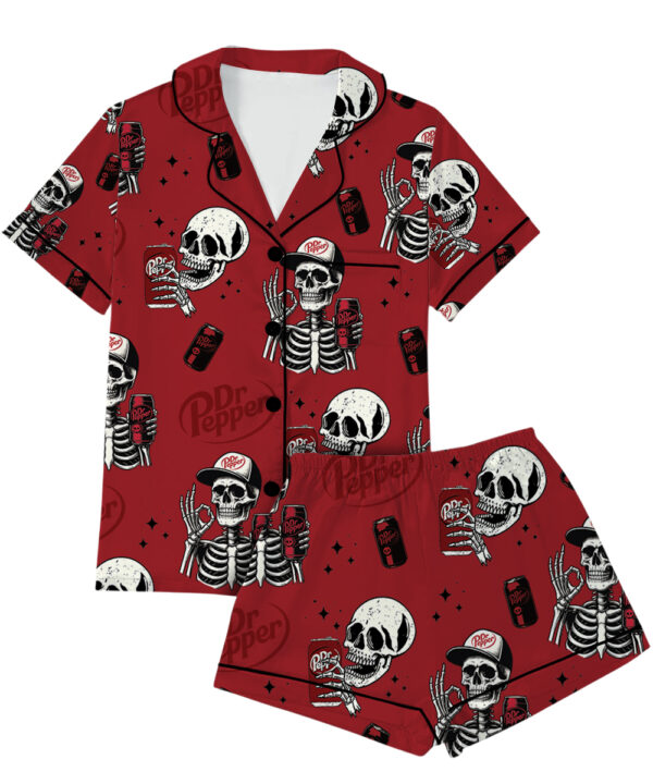 Dr Pepper Skull Pajamas Set Short, Funny Halloween Set, Skull Sweater, Halloween Shirt, Halloween Skeleton Shirt