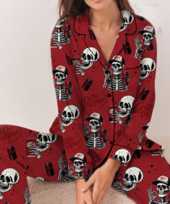 Dr Pepper Skull Pajamas Set Long, Funny Halloween Set, Skull Sweater, Halloween Shirt, Halloween Skeleton Shirt