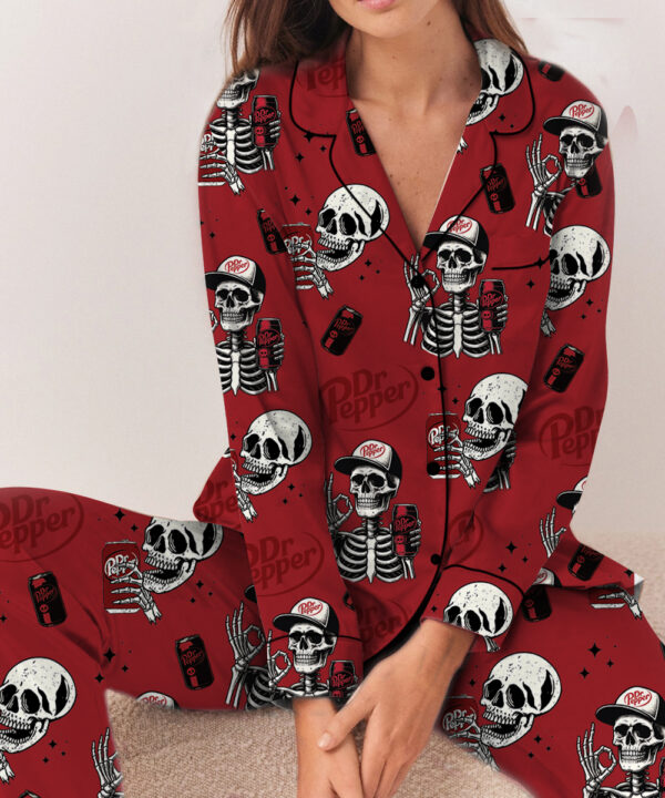 Dr Pepper Skull Pajamas Set Long, Funny Halloween Set, Skull Sweater, Halloween Shirt, Halloween Skeleton Shirt
