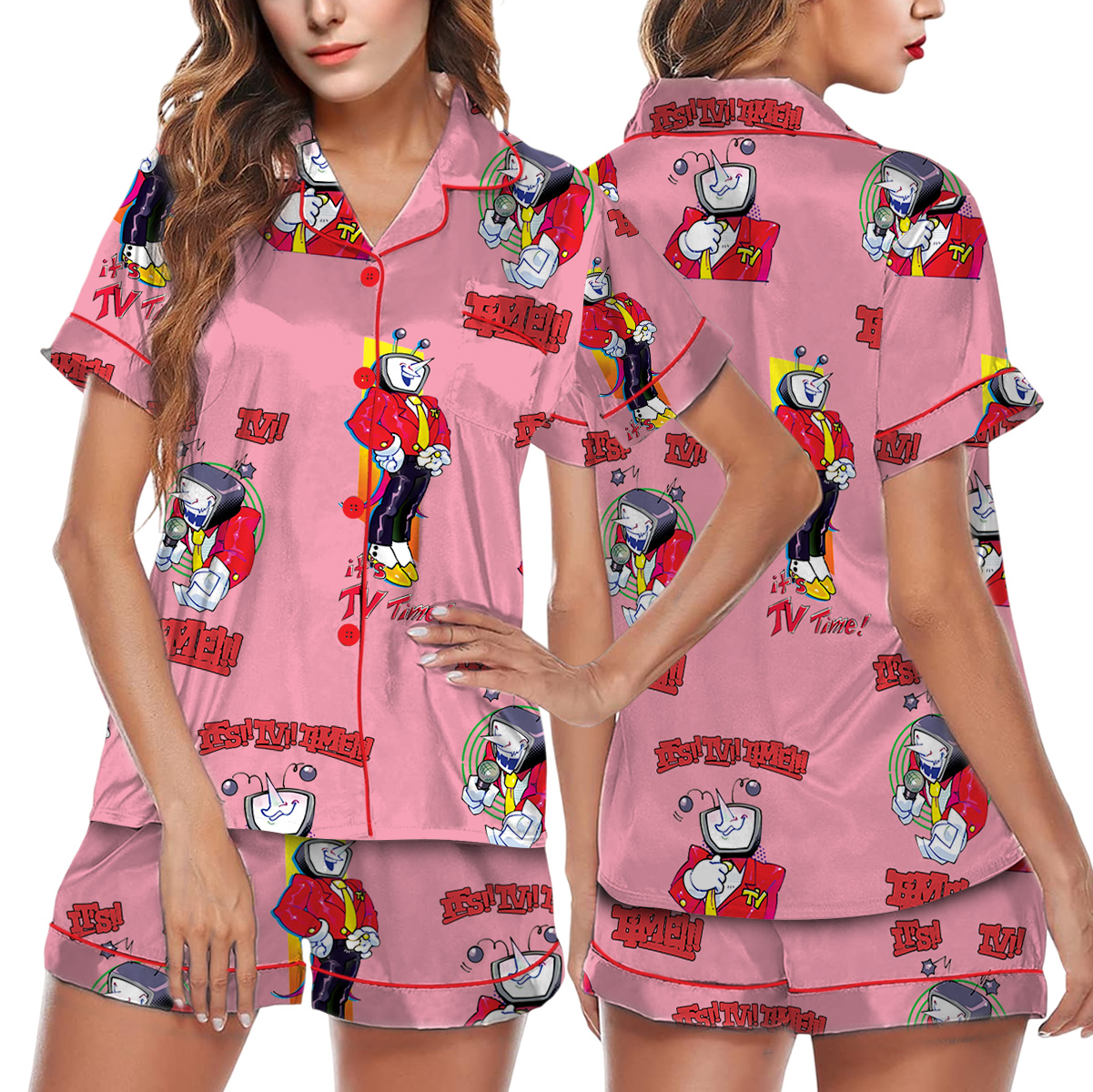 Tenna Deltarune Pajamas Set Short, Tenna: Its TV Time Pajamas, Deltarune Inspired Tee, Deltarune Tenna Tshirt - Image 2